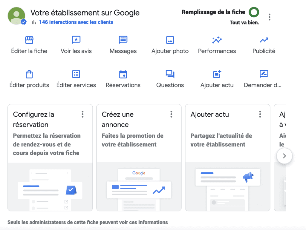 gestionnaire de fiche établissement Google