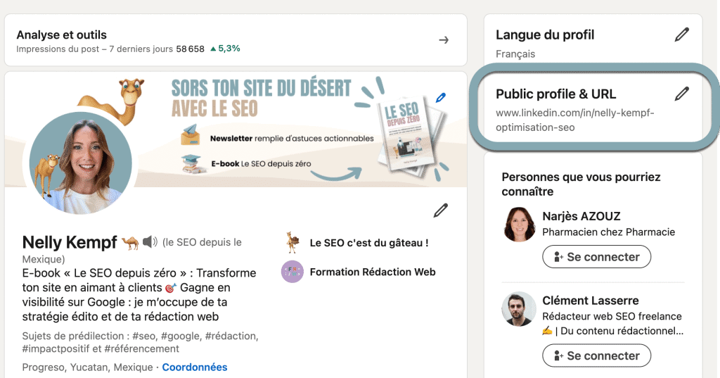 Modifier URL linkedin
