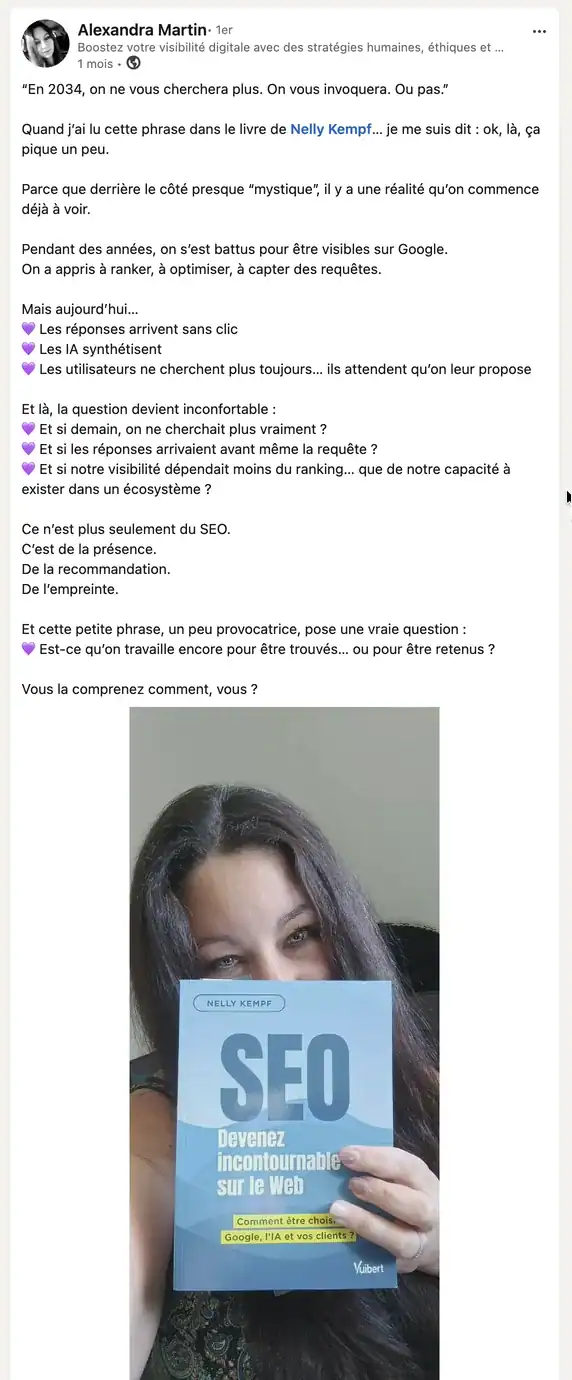 Avis LinkedIn d'Alexandra Martin sur le livre