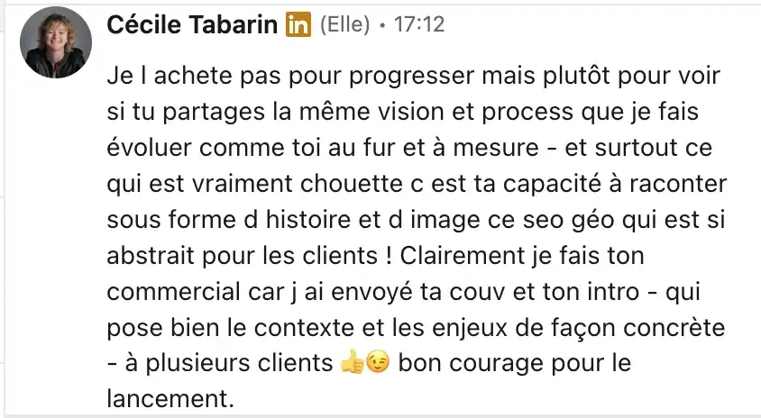 Avis LinkedIn de Cécile Tabarin sur le livre