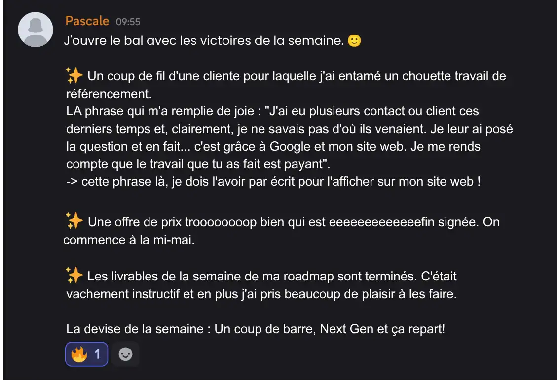 Avis d'une élève Next Gen (Pascale)