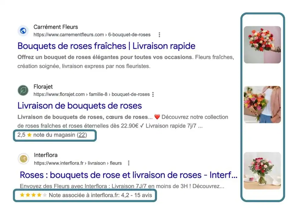 Exemple de resultat enrichi avec etoiles et avis dans Google grace aux donnees structurees