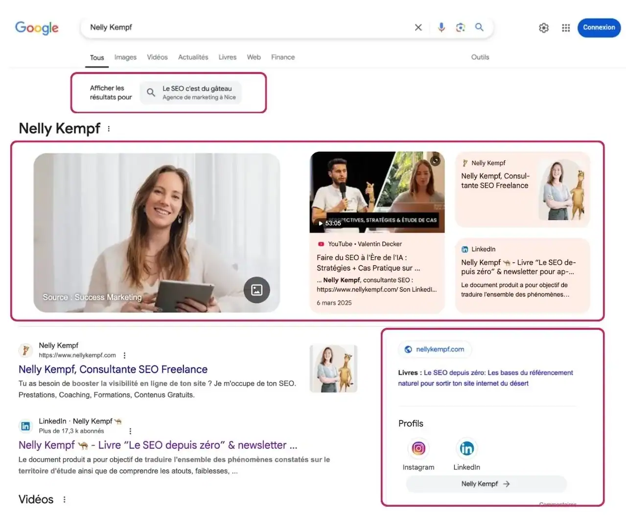 Ejemplo de un panel de información que muestra Google para una entidad reconocida