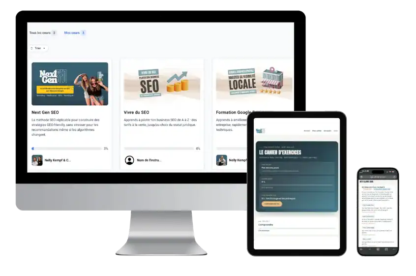 La plateforme Next Gen SEO sur ordinateur, tablette et téléphone