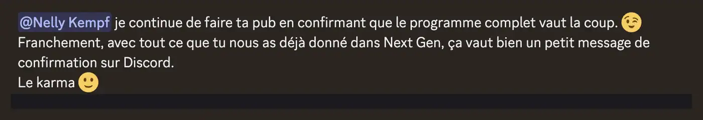 Avis d'une élève Next Gen
