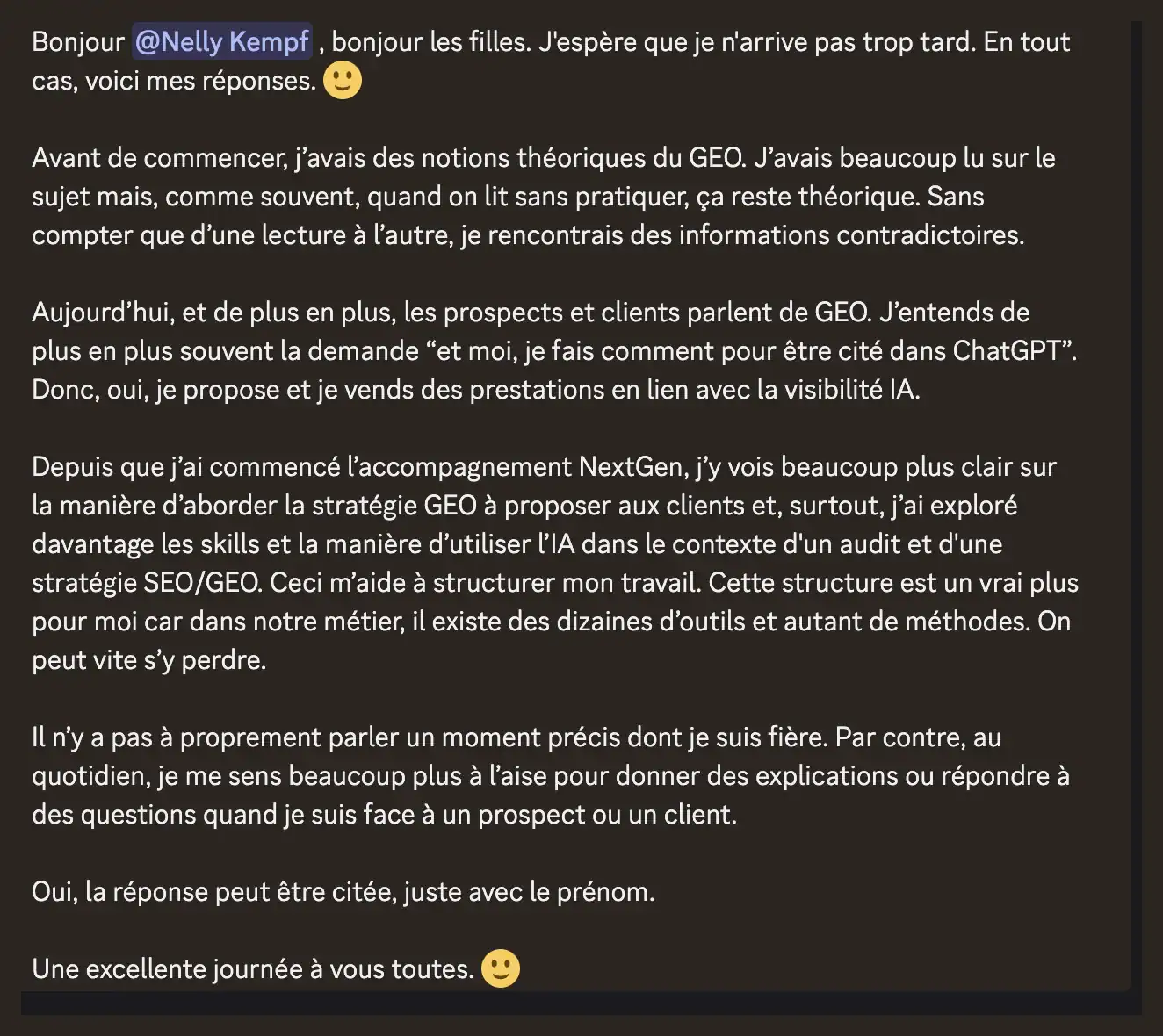 Avis d'une élève Next Gen